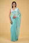 Buy Blue Silk Cut Work Mukaish Embroidered Saree With Running Blouse ...