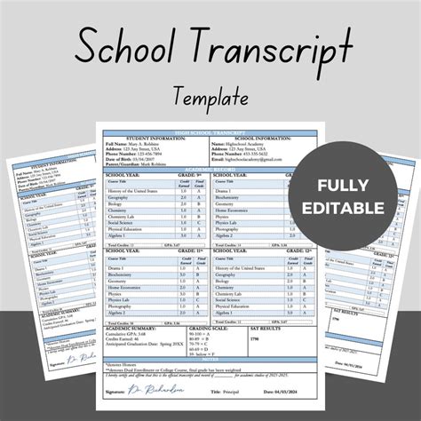 Image result for Sample High School Transcript Template