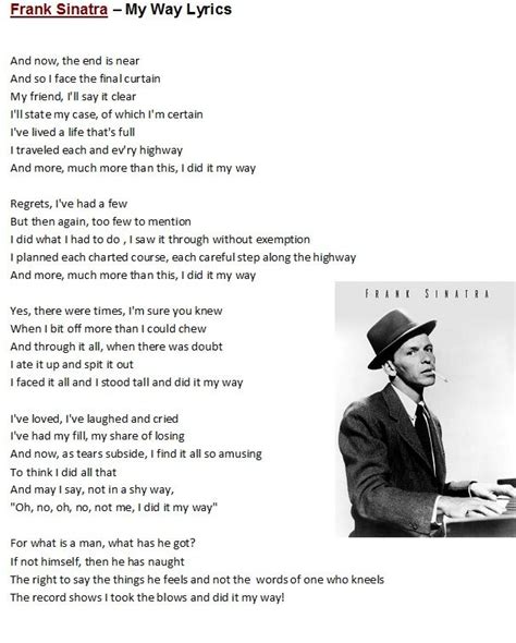 Frank Sinatra - My Way | Great song lyrics, Frank sinatra lyrics, My ...