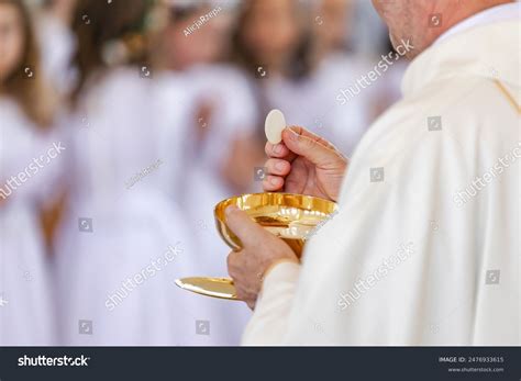 Catholic Priest Serving Jesus Eucharist During Stock Photo 2476933615 ...