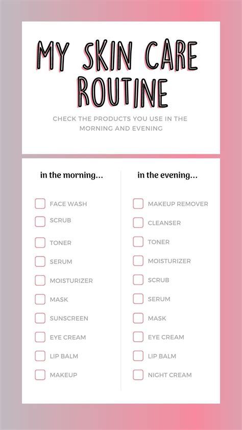 My Skincare Routine Checklist | Morning and Night Skin Care Routine ...