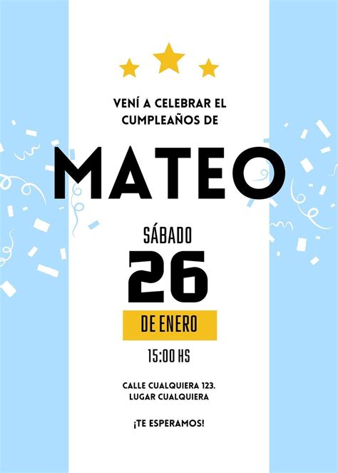 invitacion cumpleaños futbol argentina celeste y blanco - Templates by ...