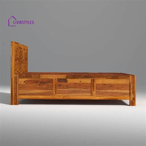 Lilia Sheesham Wood Hydraulic Bed in Light Honey Finish With Box Stora ...