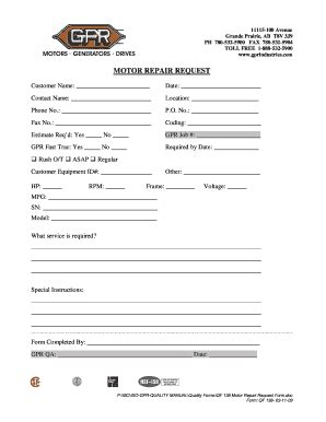 Motor Repair Request Form - Fill and Sign Printable Template Online