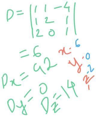 Solve the equations x+y-z=4, x+2y+z=8 and 2x-9+z=5 by using Cramer's ...