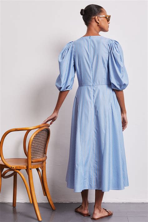 Vivere London Mila Blue Stripe Puff Sleeve Dress – Olivia Grace Fashion