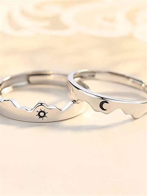 2pcs/set Sun Moon Celestial Mountains & Seas Copper Couple Rings With ...