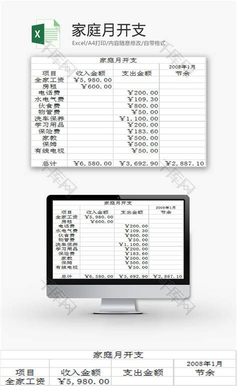 生活休闲家庭月开支Excel模板_千库网(excelID：78746)