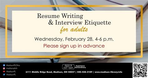 Resume Writing & Interview Etiquette for Adults, 6111 Middle Ridge Rd ...