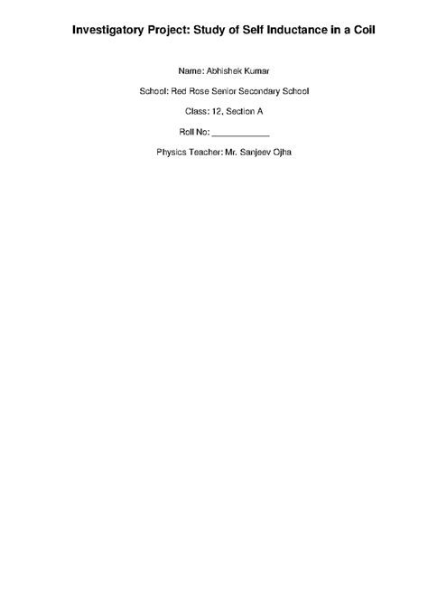 Investigatory Project Self Inductance - Investigatory Project: Study of ...