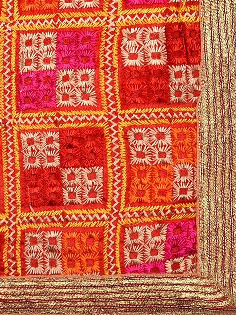 Phulkari Multicoloured Pure Chinon Dupatta, Multicoloured dupatta ...