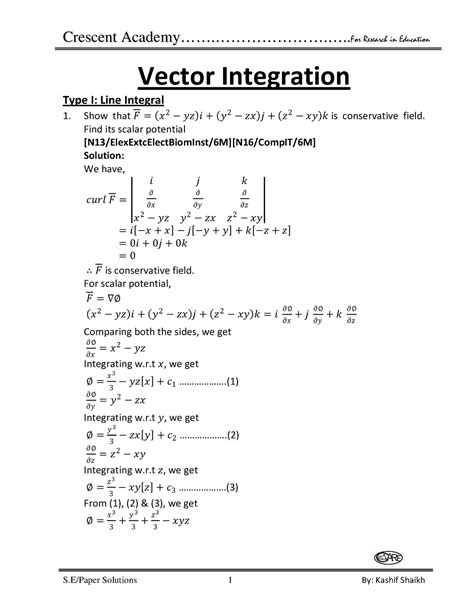 Exam soln vector Integration(updatedmay 2017 ) - Crescent Academy ...