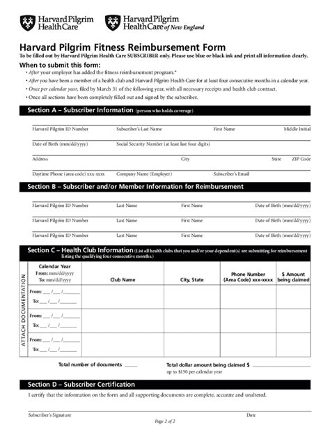 Harvard Pilgrim Fitness Reimbursement Form - Blank Fillable Template ...