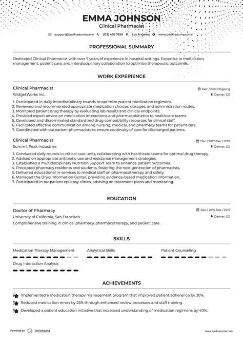 10+ Clinical Pharmacist Resume Samples & Templates for 2025