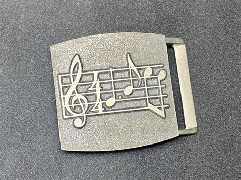 Music Notes on treble clef staff - vintage pewter belt buckle by John E ...