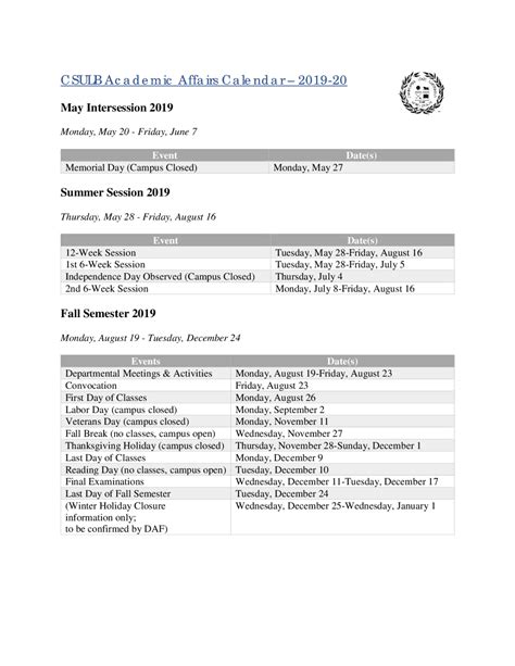 CSULB Academic Affairs Calendar – 2019-20 | Study notes School ...