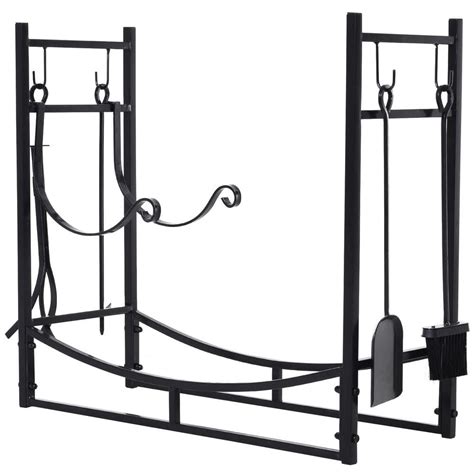 Buy 33 in. L Wrought Iron Indoor Outdoor Fireplace Tool Set Log Rack ...