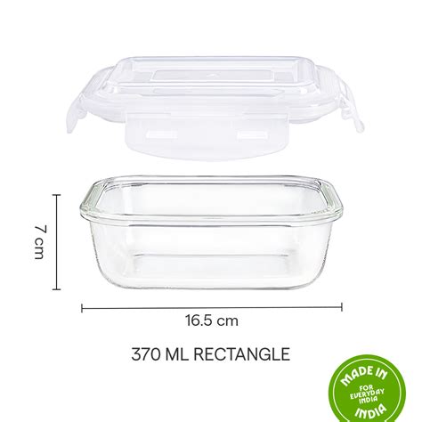 Buy Borosil Klip n Store Rectangular Glass Container, 370 ml at Best ...