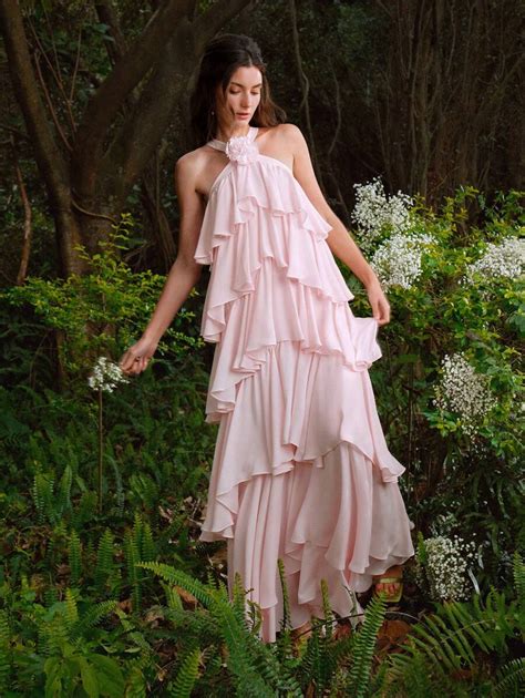 MOTF PREMIUM STEREO FLOWER DETAIL LAYERED RUFFLE HEM HALTER DRESS ...