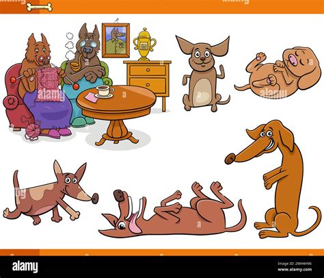 Cartoon illustration of funny dogs and puppies comic animal characters ...