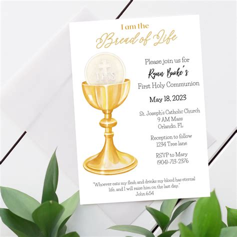 Traditional Gold First Communion Invitation - Bread of Life 1st ...