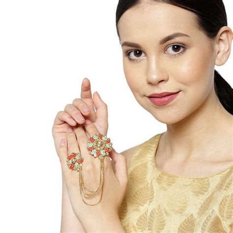 Buy Karatcart Green & Red Gold-plated Enamelled Adjustable Dual Finger ...