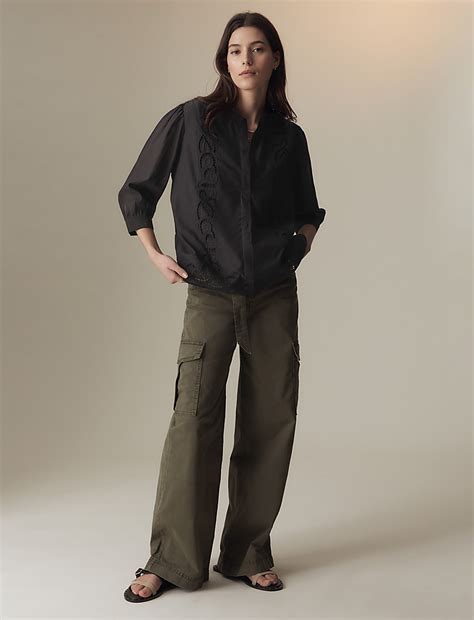 Buy Cotton Rich Embroidered Frill Detail Blouse at Marks & Spencer