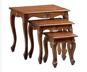 Shilpi Handicrafts Sheesham Wood Hand Carved Tables Set of 3 : Amazon ...