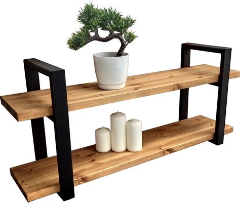 Półka podwójna SOSNOWA LOFT BOHO drewno półki 100 x 20 cm dąb ...