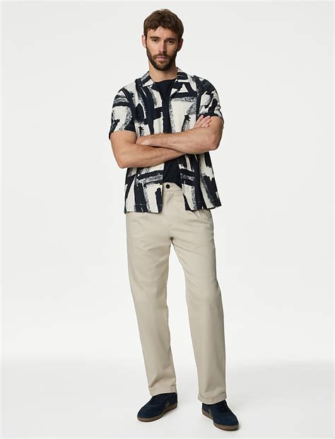 Buy Linen Blend Abstract Print Cuban Collar Shirt at Marks & Spencer