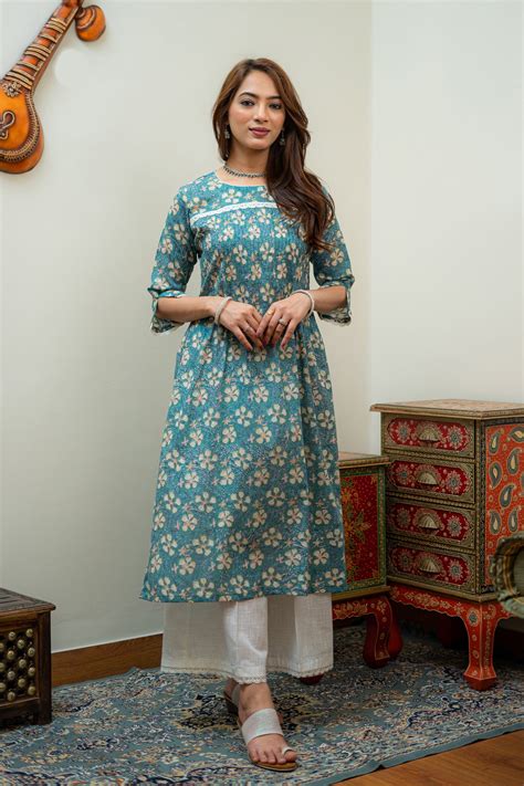 Enchanting Ocean Hand Block with Pintucks Kurta – tSucchi Traditions