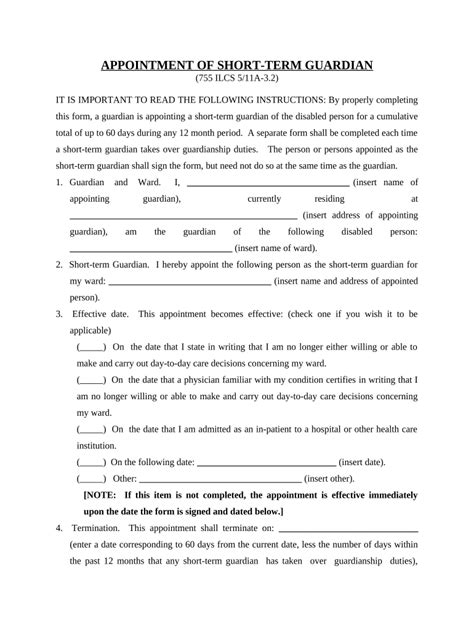 Illinois Short-Term Guardian Appointment Form - Blank Fillable Template ...