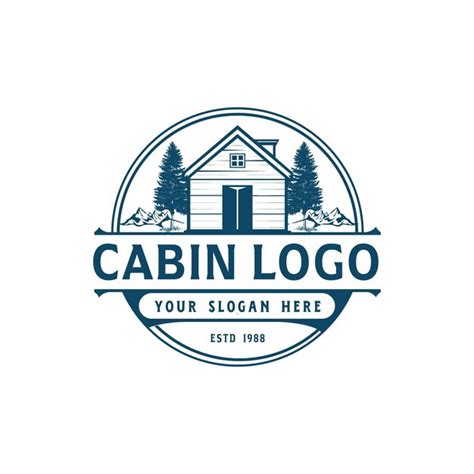 Unieke cabine en houten huis logo ontwerp bergen en dennenbos vintage ...