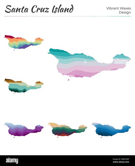 Set of vector maps of Santa Cruz Island. Vibrant waves design. Bright ...