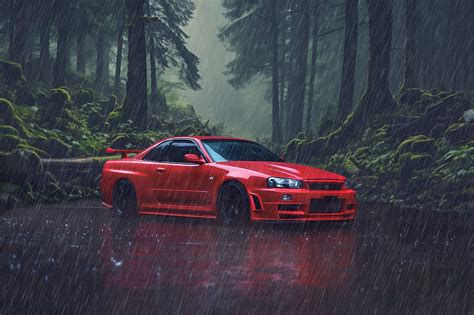 JDM Nissan GT-R in the Rain | 4K Ultra HD Wallpaper by cosmo