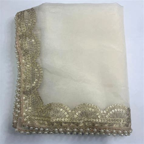 Bridal Ivory Mahira Silver Sequin Pearl Organza Scalloped Dupatta ...
