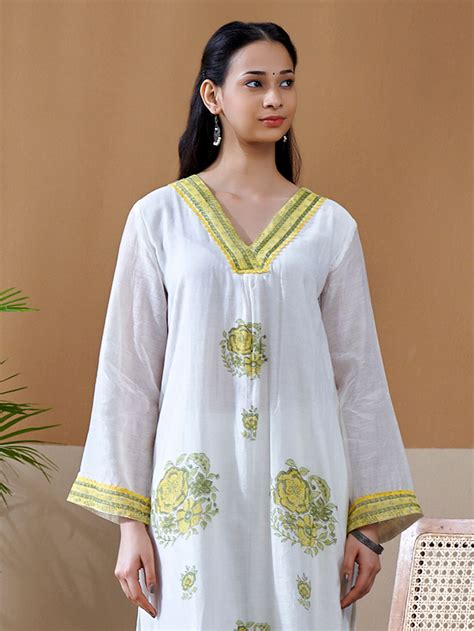 Green Hand Block Printed Chanderi Mulmul Suit - Set of 3