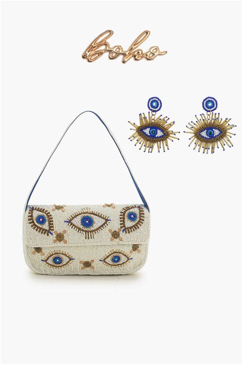 Mystic Eye Fully Beaded Shoulder Bag with Earrings – bohogirl.in