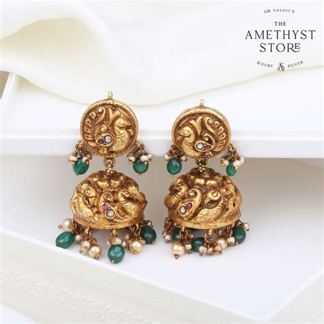 Gold Plated Silver Jhumkas Earrings | Gold Plated Silver Stone Jhumkas ...