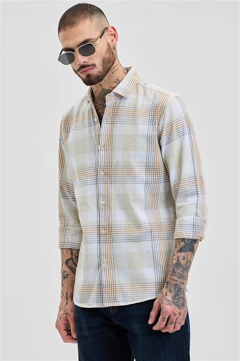 Buy Men's Beige Checks Slim Fit Shirts Online | Snitch – SNITCH