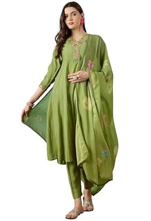 Buy LYMI LABEL Kurta Set For Women - Apple Green Roman Silk A Line ...