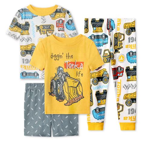 Toddler Boys Tonka Pajama Top and Pajama Bottom 4-Piece Set