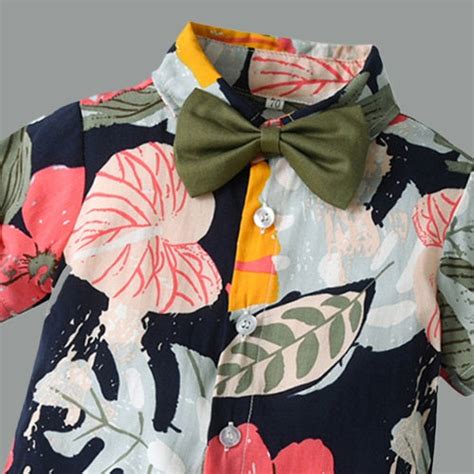 Lil Tomatoes Boys Leaf Print Shirt With Solid Shorts Casual Clothing S ...