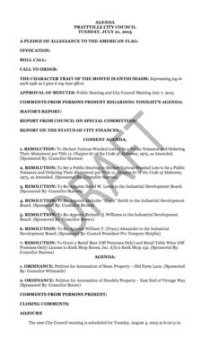 Fillable Online AGENDA PRATTVILLE CITY COUNCIL TUESDAY, JULY 21, 2015 A ...