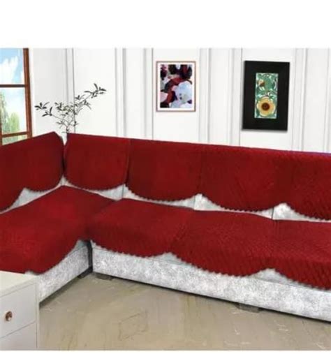BALLEY L Shape Sofa Cover Shape 7 Seaters Set of 14 Piece Velvet Fabric ...
