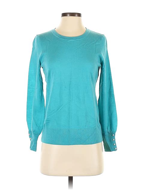 Talbots 100% Merino Color Block Solid Teal Pullover Sweater Size S ...