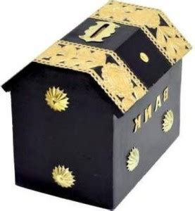 Smarts collection Wooden black colour hut shape coin bank with 1 lock ...