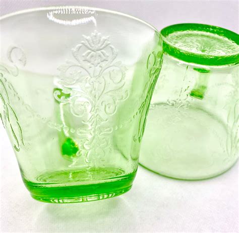 1920s Antique Uranium Glass Cups Bowknot Depression Antique Green Glass ...