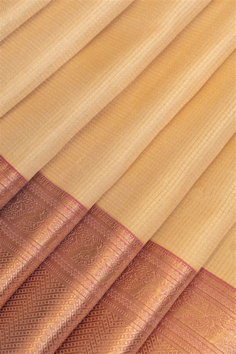 Sandal cream and peach checks pure Kanchipuram silk saree – Clio Silks