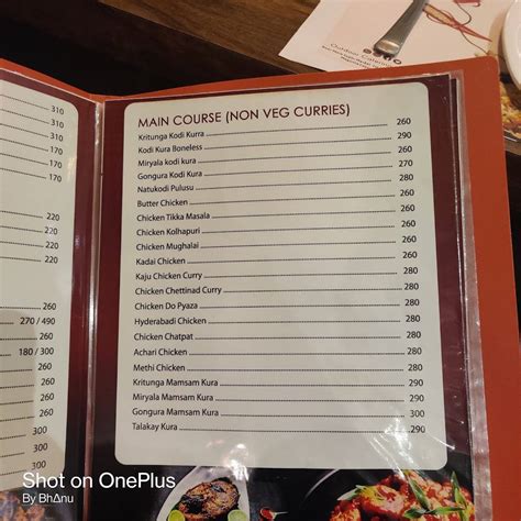 Menu at Kritunga Restaurant, Nellore